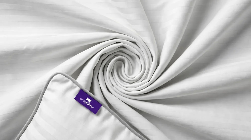 Soft White OnePillow Pillow Fabric with Purple Brand Label